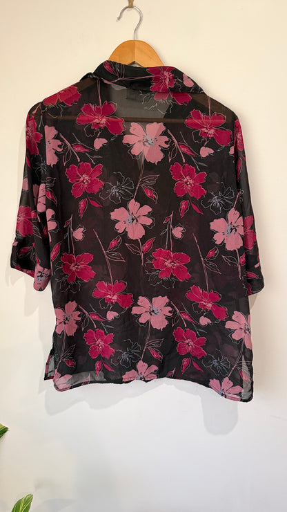 Brand Unknown Size M Floral Print Sheer Top