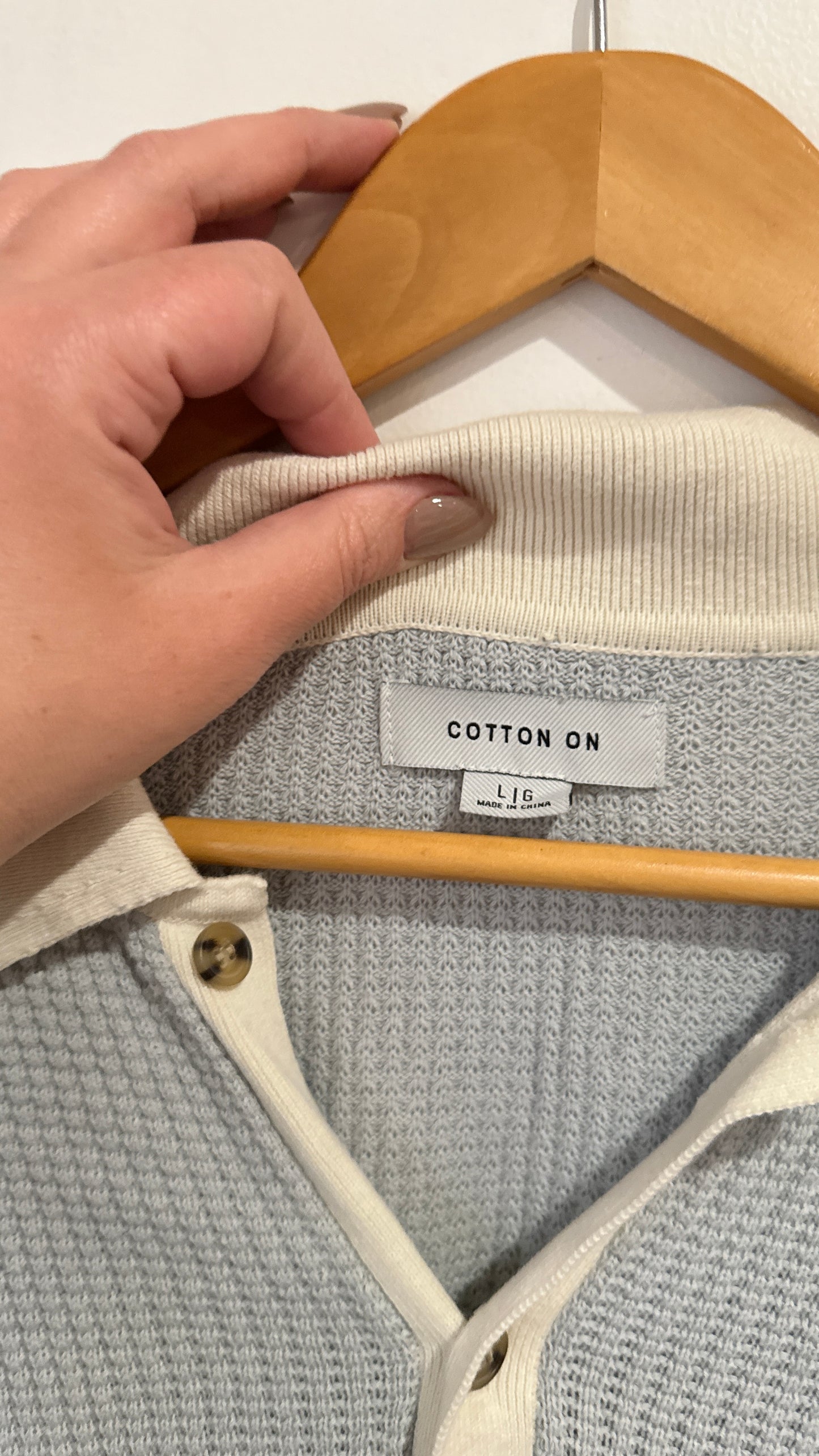 Cotton On Size L Waffle Knit Polo Shirt
