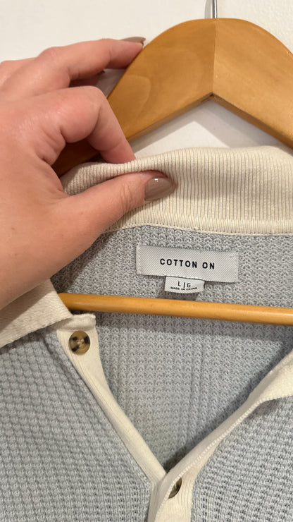 Cotton On Size L Waffle Knit Polo Shirt