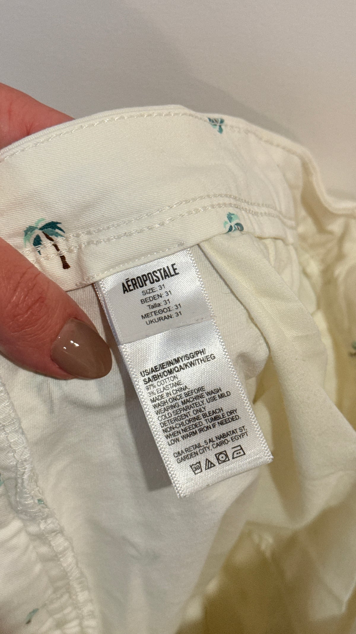 Aeropostale Size 31 | Waist 86cm Palm Tree Print Chino Shorts