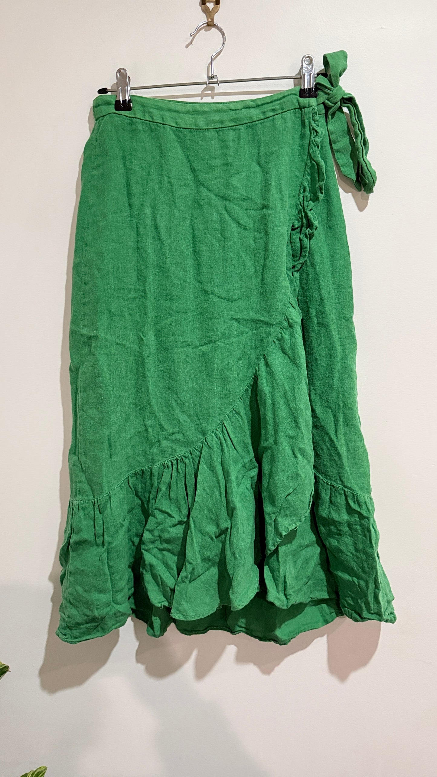Zara Size XS Green Wrap Tie Ruffle Skirt