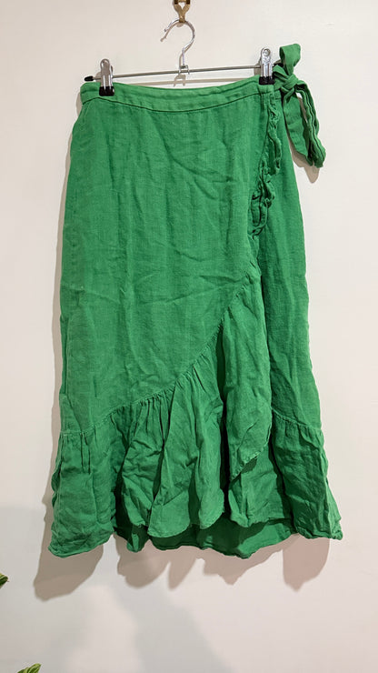 Zara Size XS Green Wrap Tie Ruffle Skirt