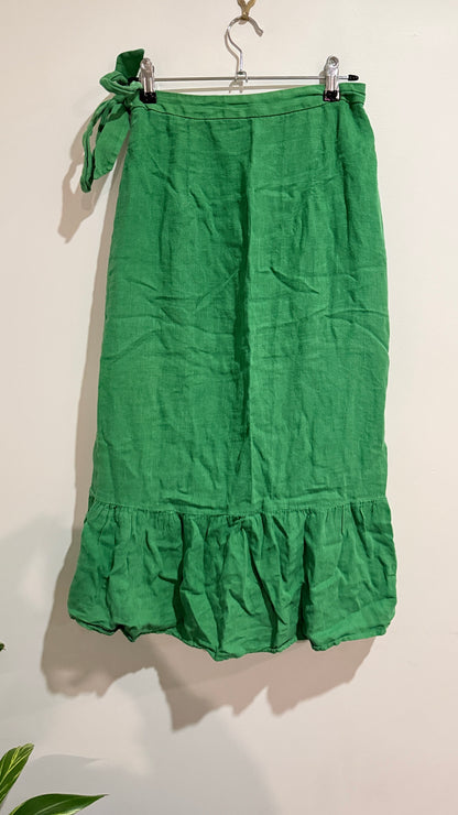 Zara Size XS Green Wrap Tie Ruffle Skirt