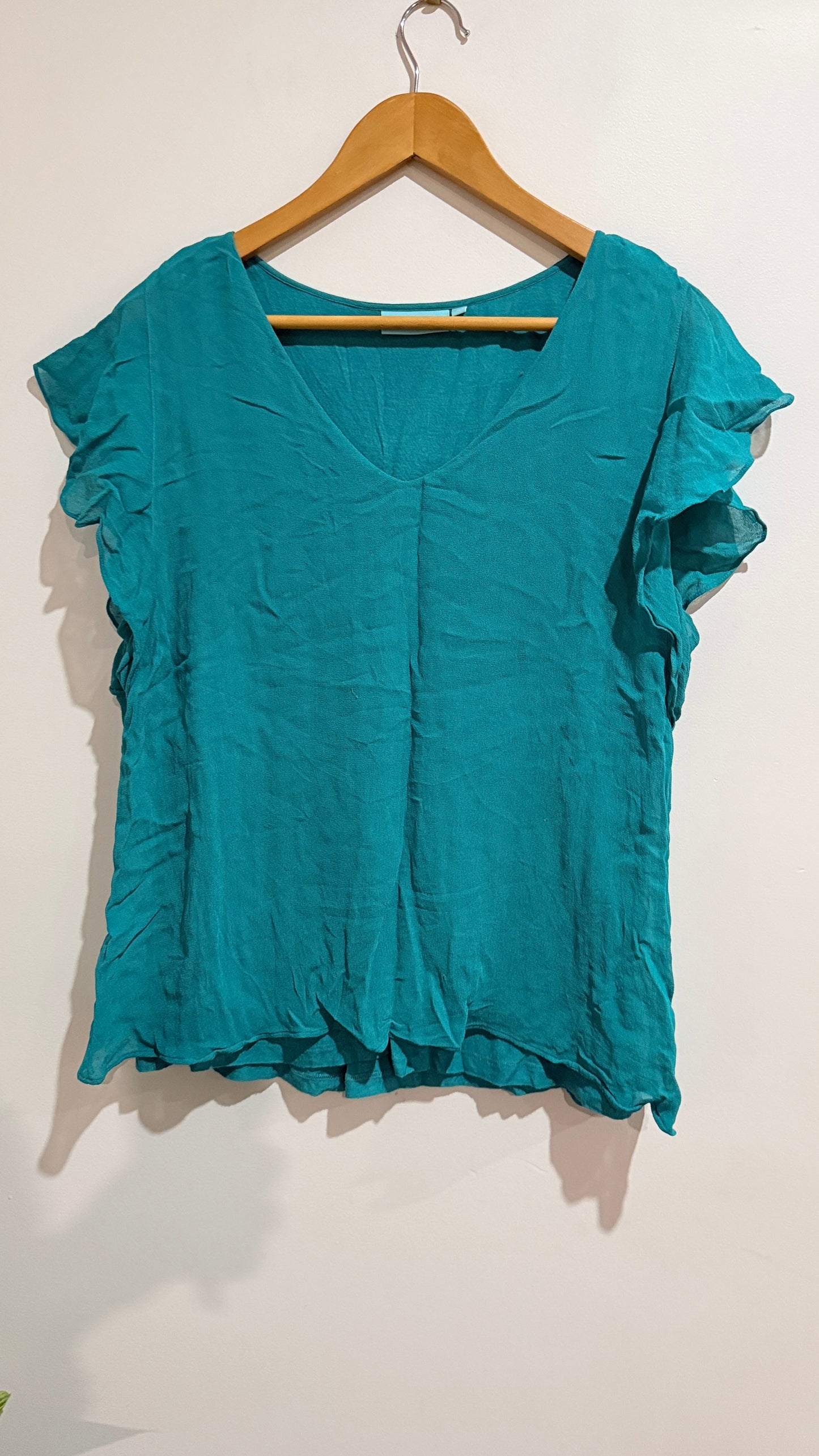 Blueit Teal Flutter Sleeve Top