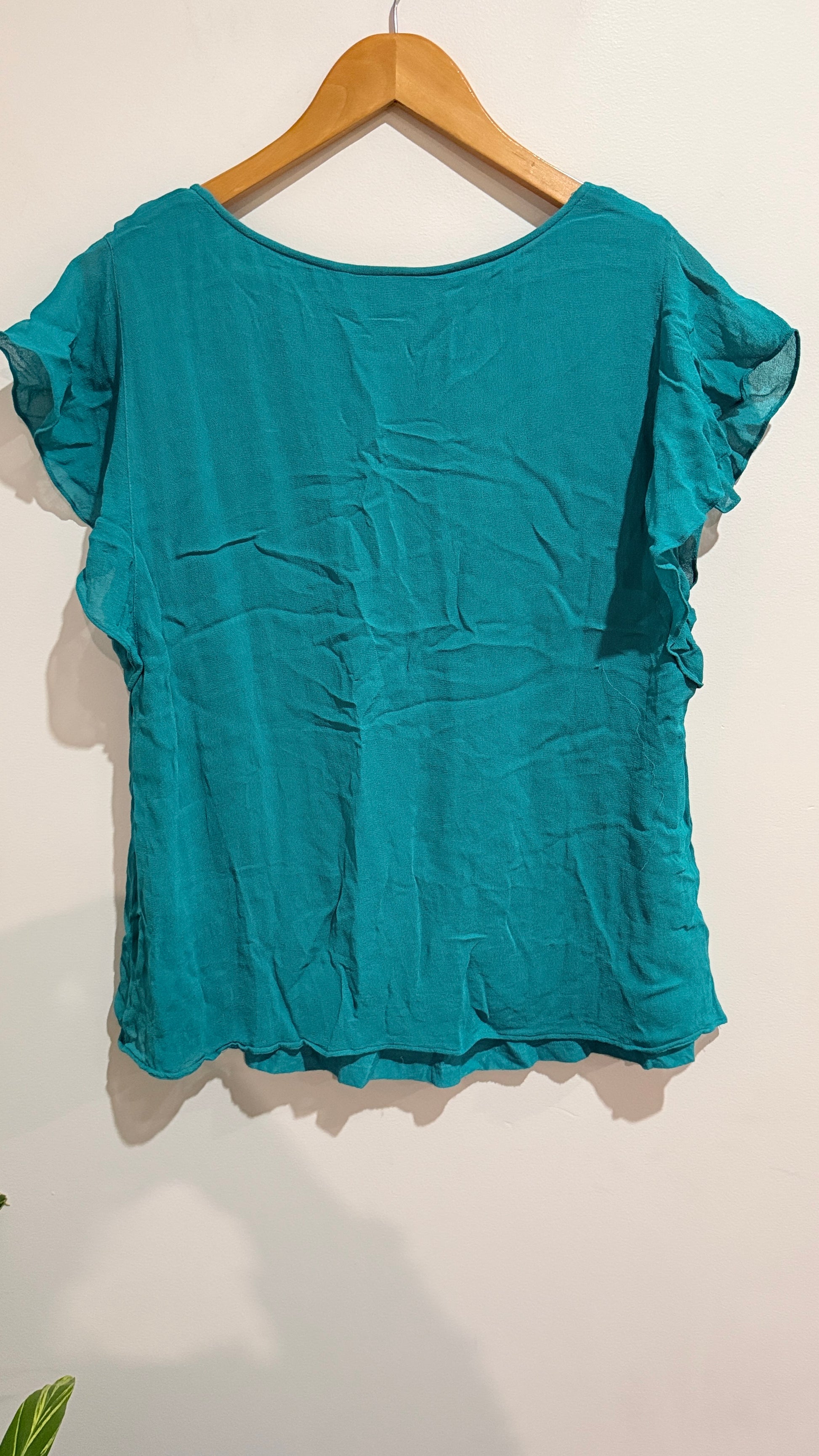 Blueit Teal Flutter Sleeve Top