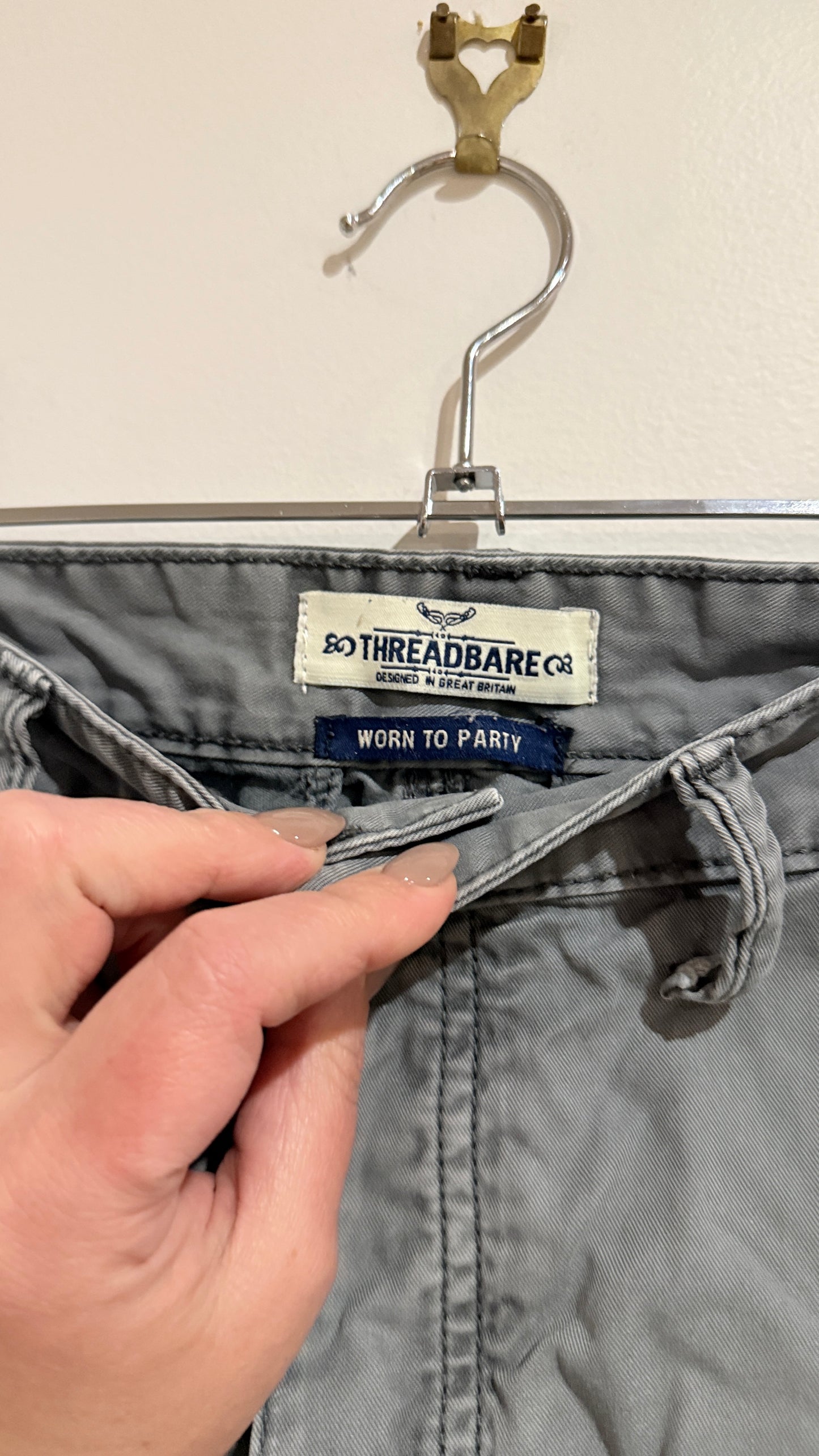 Threadbare Grey Button Fly Chinos - Size 32