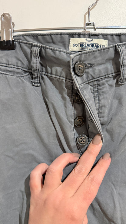 Threadbare Grey Button Fly Chinos - Size 32