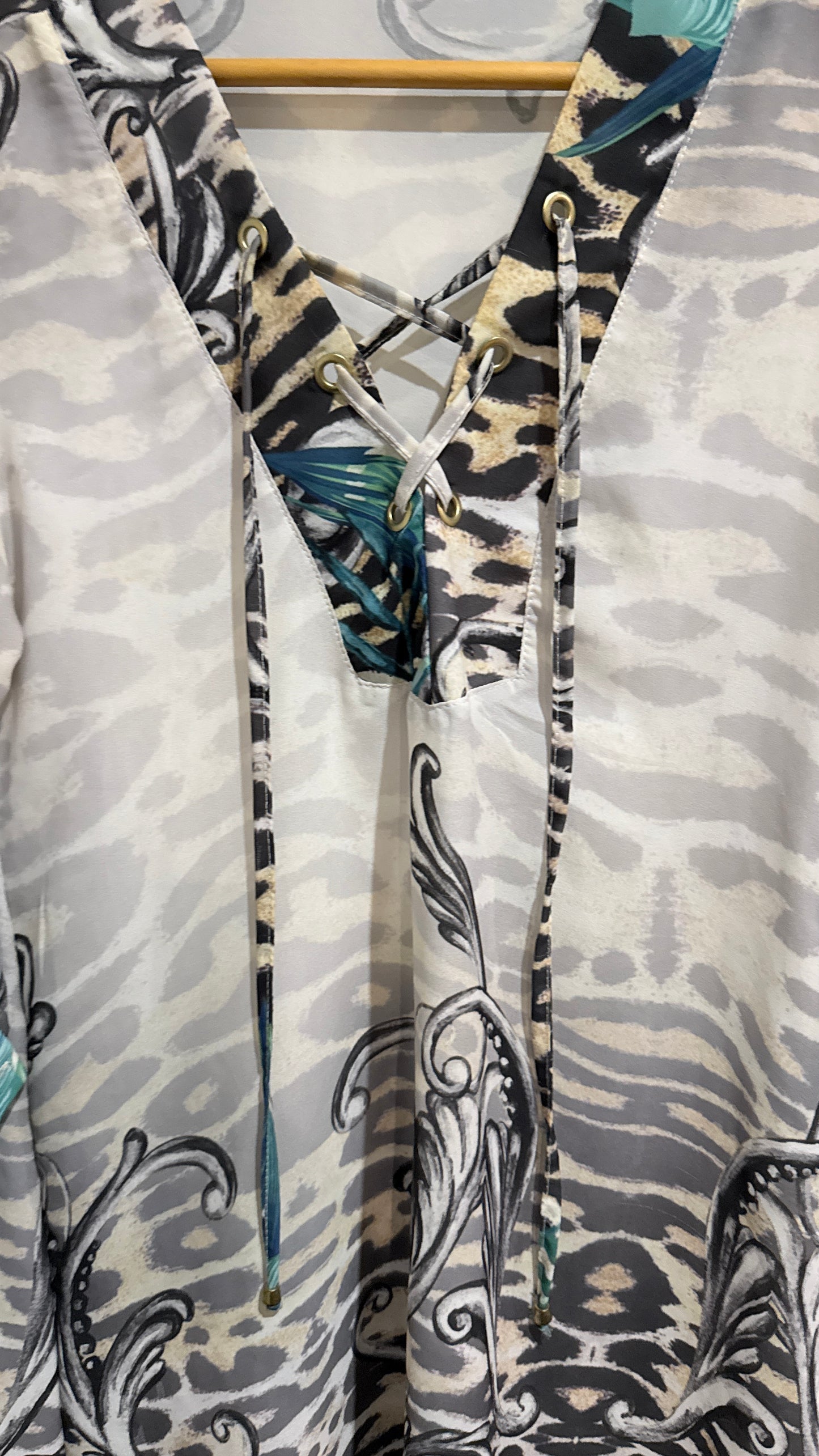 Metro Leopard Print Lace Up Tunic Top