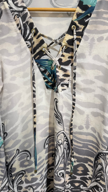 Metro Leopard Print Lace Up Tunic Top