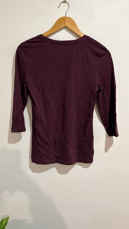 H&H Burgundy V Neck 3/4 Sleeve Top - Size S