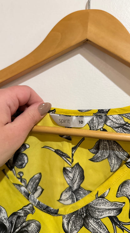 Spirit Yellow Floral Print Top - Size 10