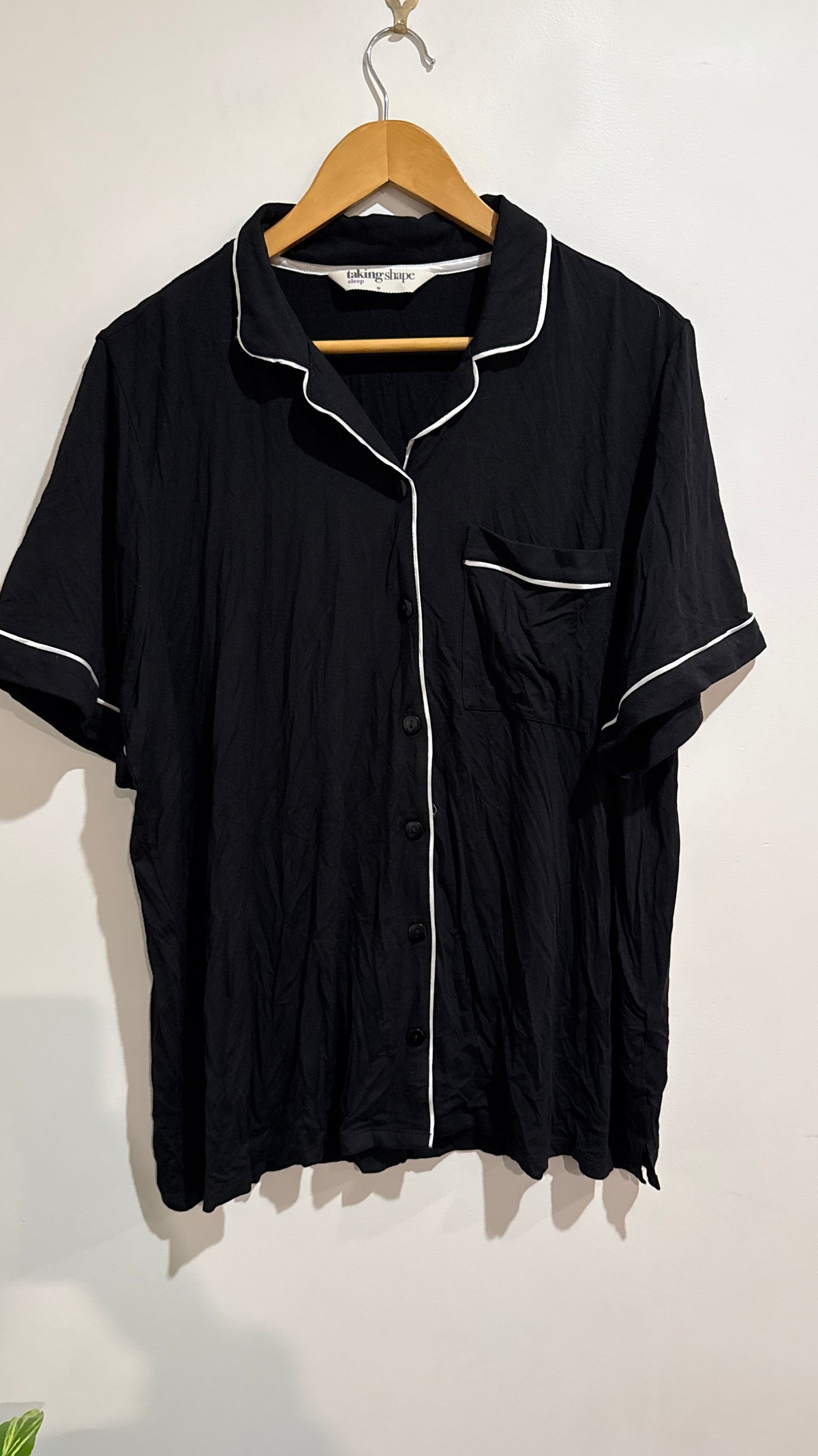 Taking Shape Sleep Black Piped Pyjama Top - Size 18