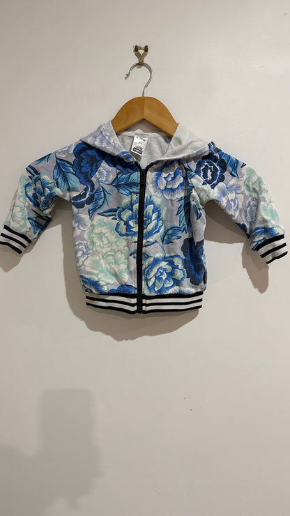 Bonds Blue Floral Zip Hoodie - Size 0 (6-12 Months)