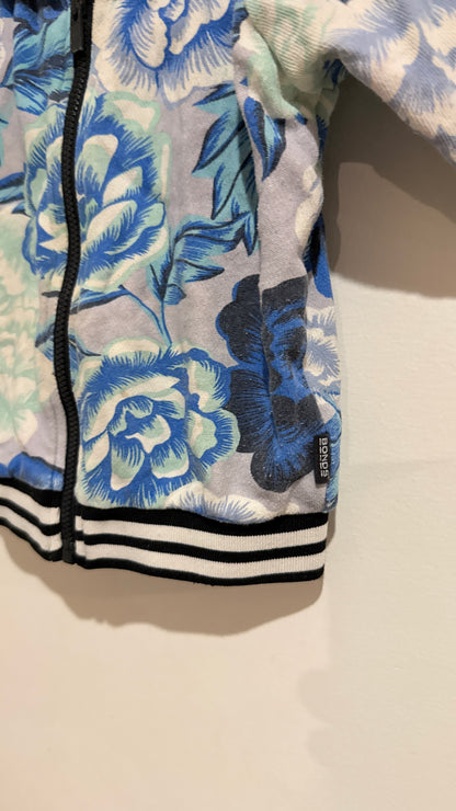 Bonds Blue Floral Zip Hoodie - Size 0 (6-12 Months)