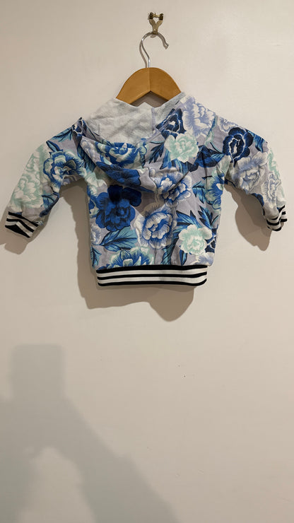 Bonds Blue Floral Zip Hoodie - Size 0 (6-12 Months)