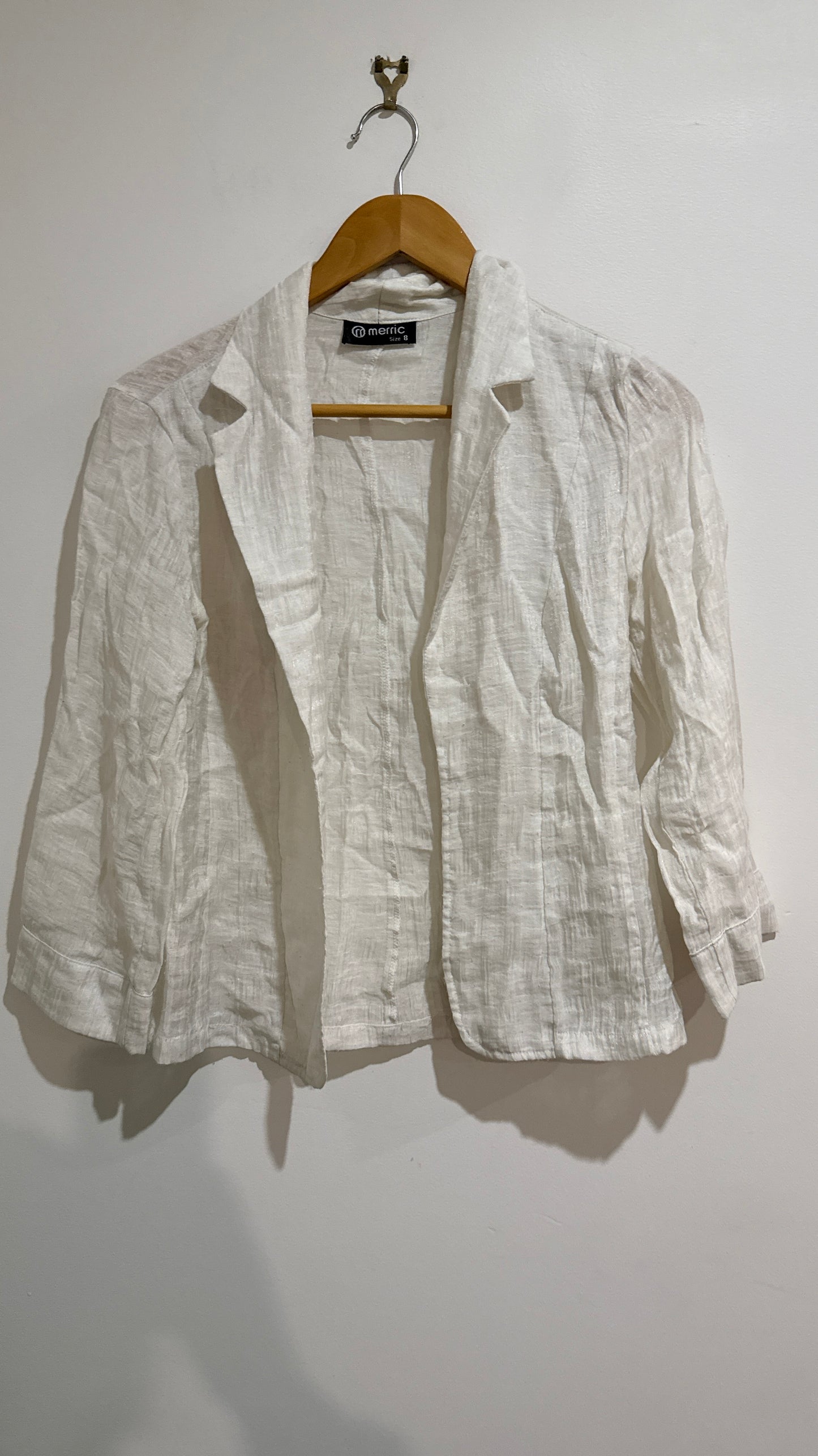 Merric White Cotton Drape Front Jacket - Size 8