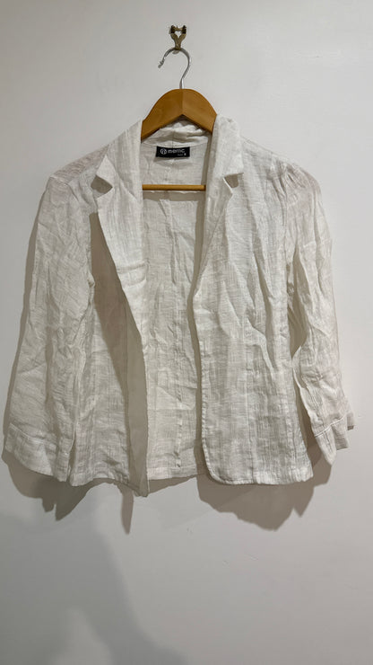 Merric White Cotton Drape Front Jacket - Size 8