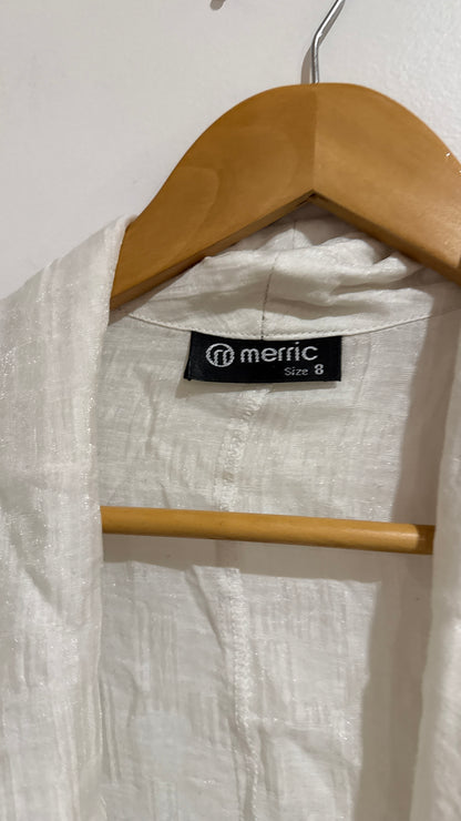 Merric White Cotton Drape Front Jacket - Size 8