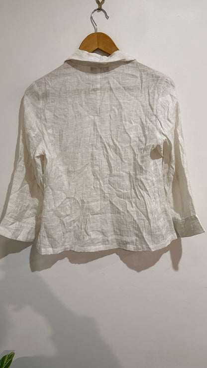 Merric White Cotton Drape Front Jacket - Size 8