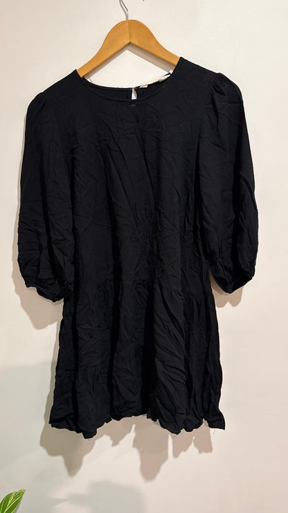 Glassons Black Textured Puff Sleeve Mini Dress - Size 8