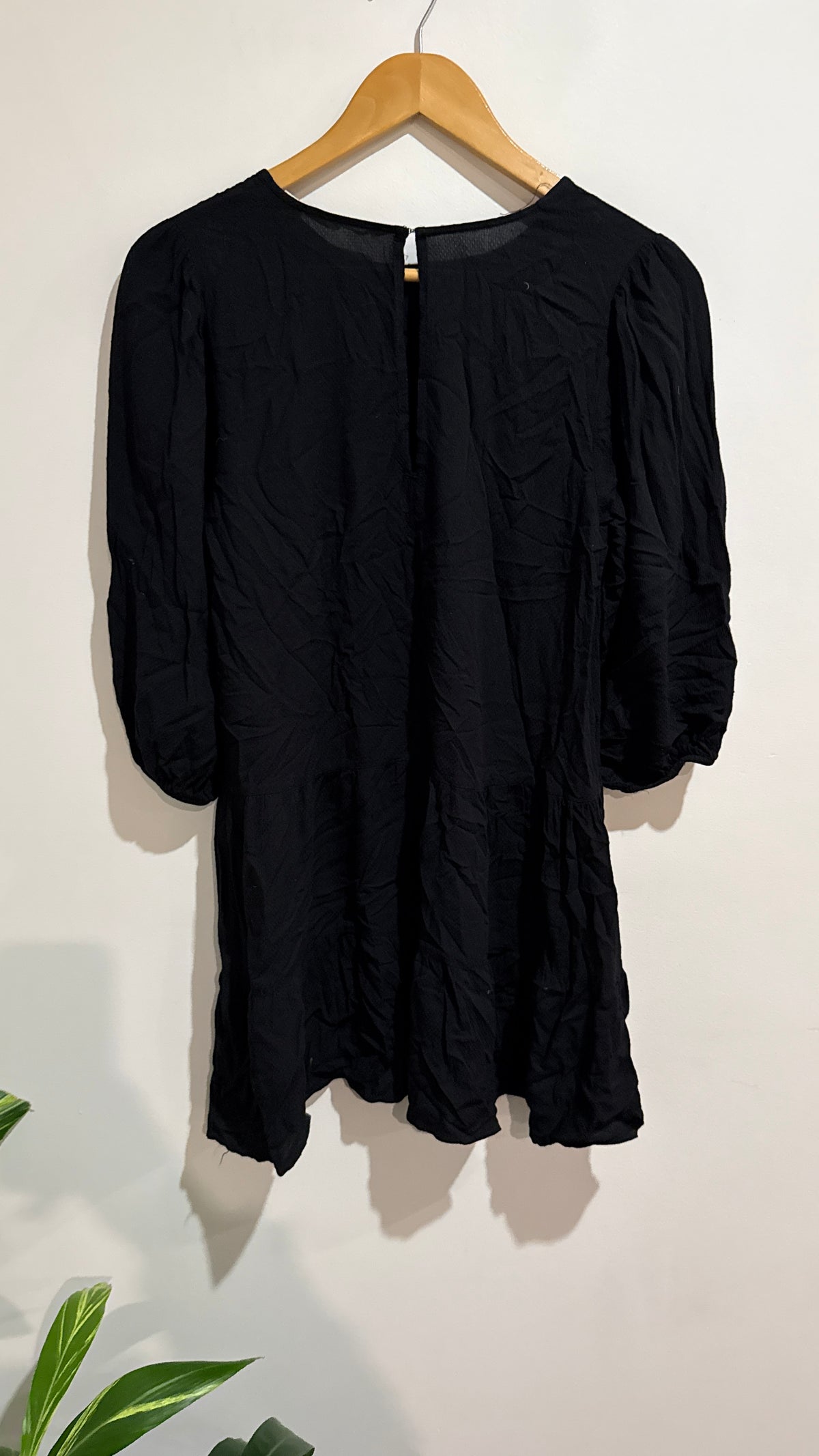 Glassons Black Textured Puff Sleeve Mini Dress - Size 8