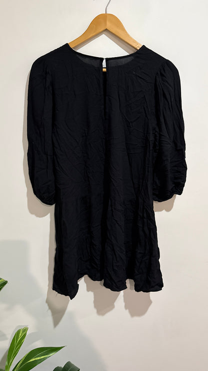 Glassons Black Textured Puff Sleeve Mini Dress - Size 8