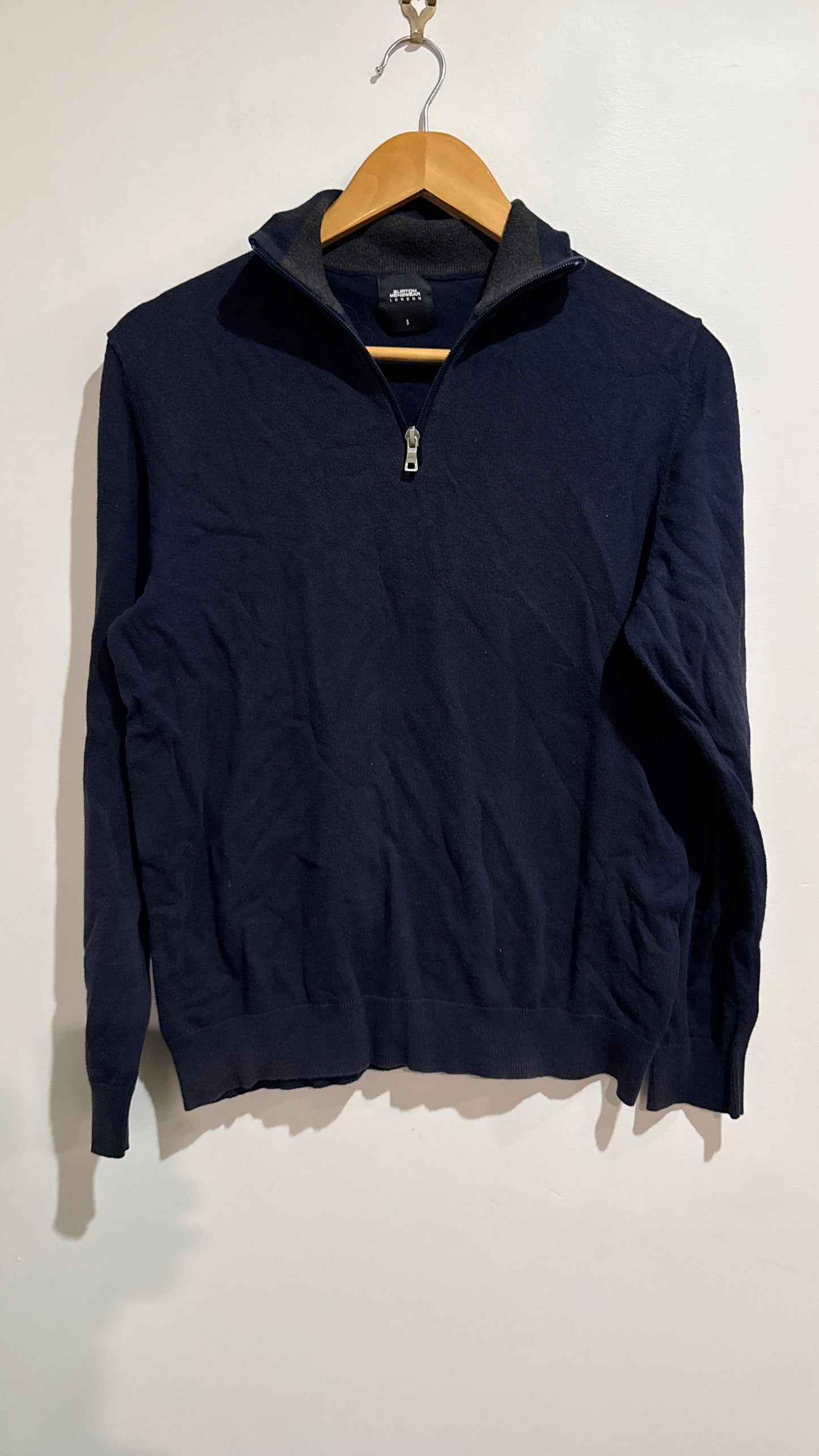 Burton Menswear London Navy Quarter Zip Knit - Size S