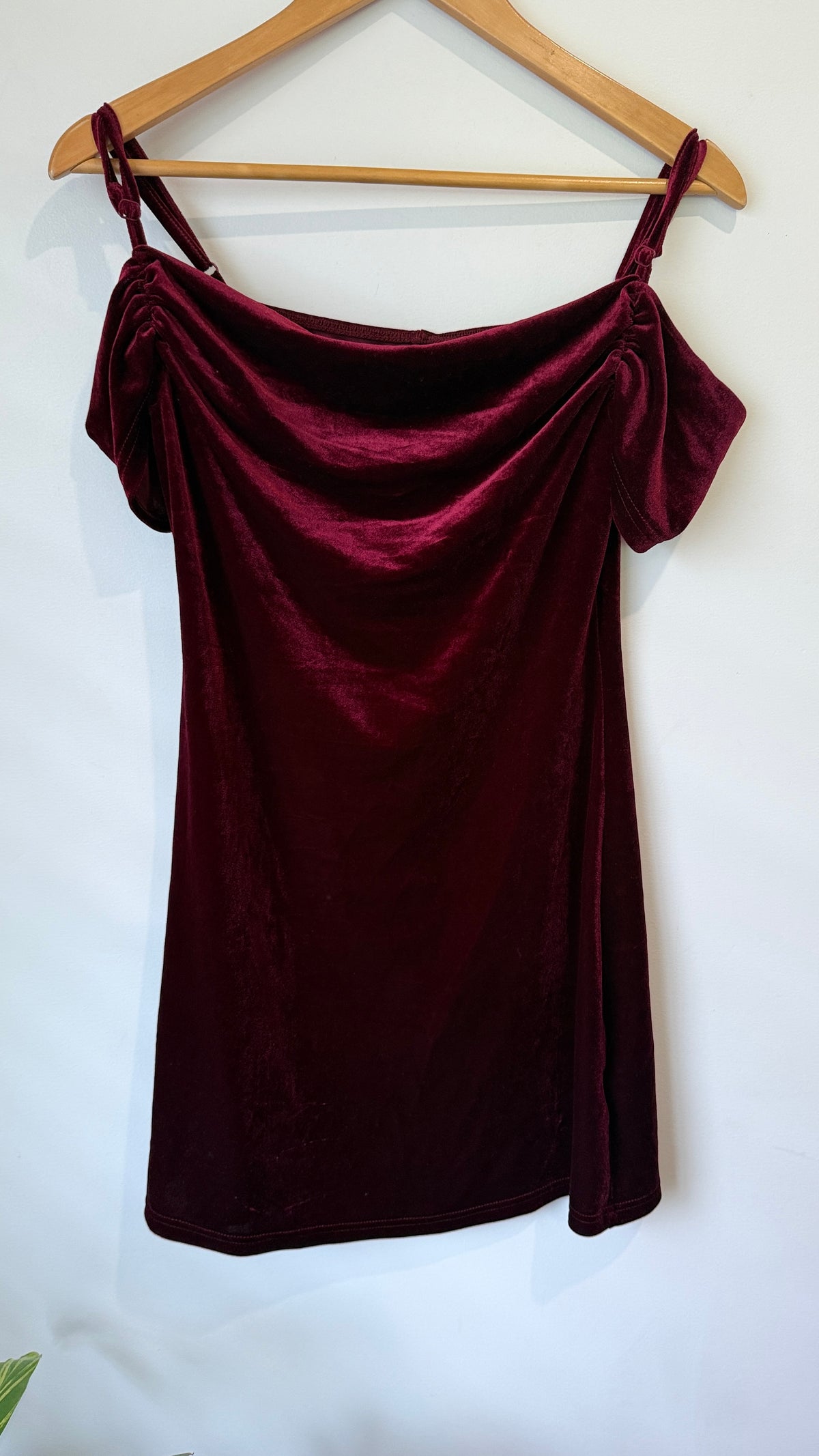Shein Burgundy Velvet Off Shoulder Mini Dress - Size M