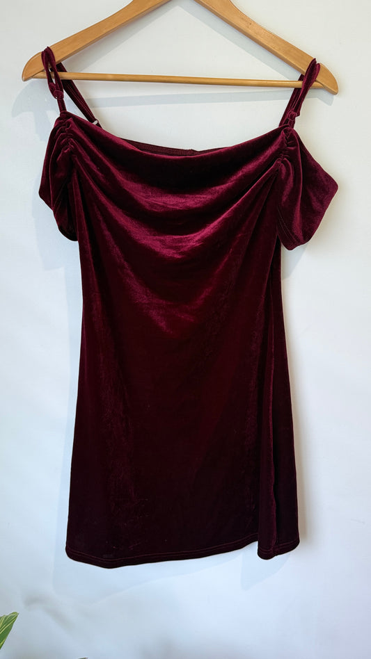 Shein Burgundy Velvet Off Shoulder Mini Dress - Size M