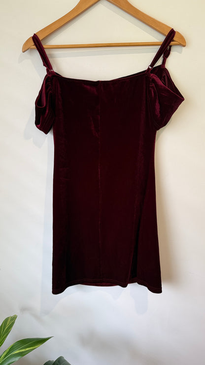 Shein Burgundy Velvet Off Shoulder Mini Dress - Size M