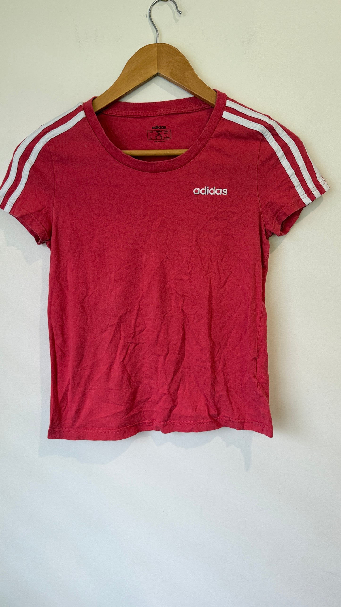 Adidas Red 3 Stripe Slim Tee - Size XS