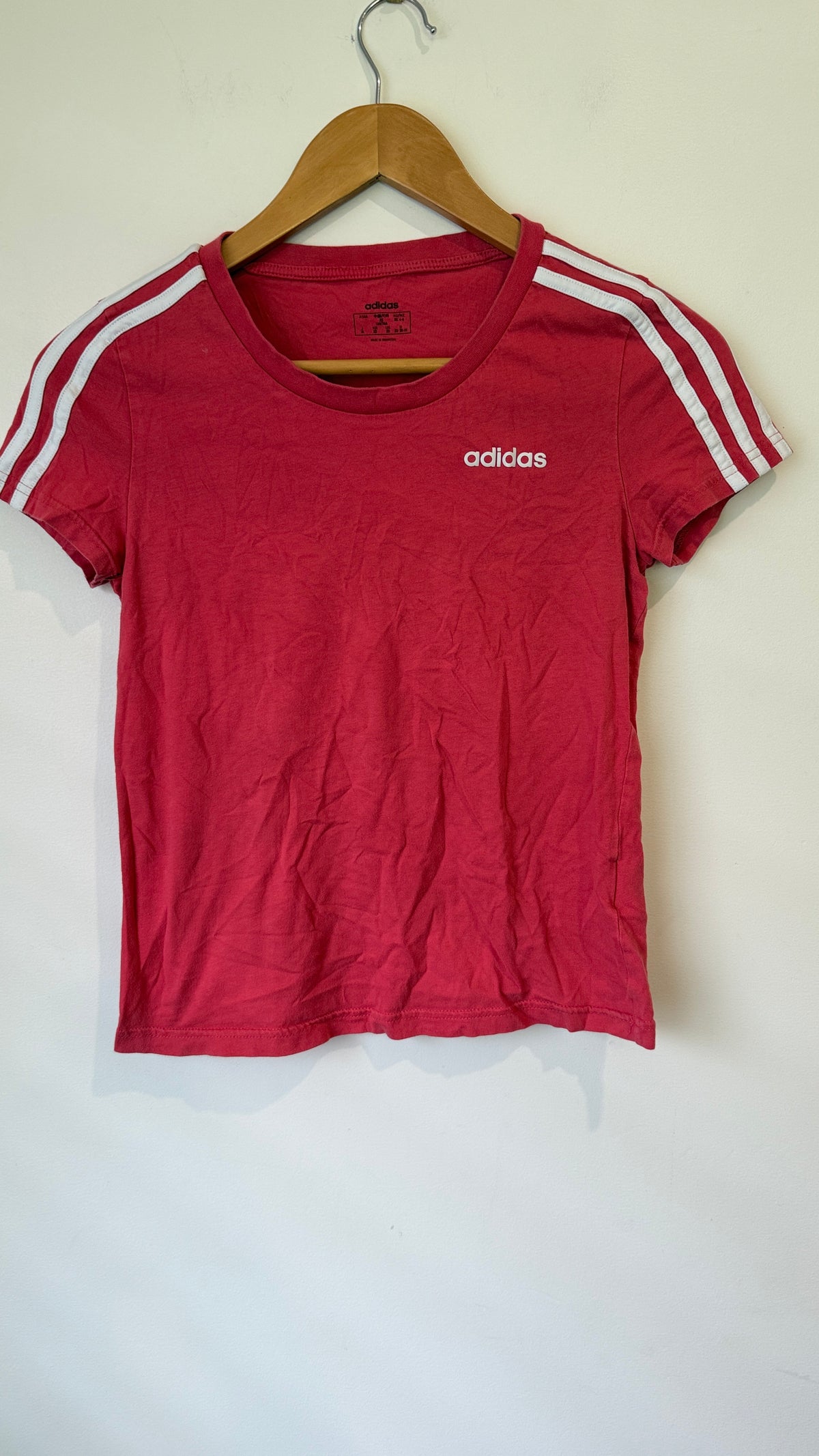 Adidas Red 3 Stripe Slim Tee - Size XS