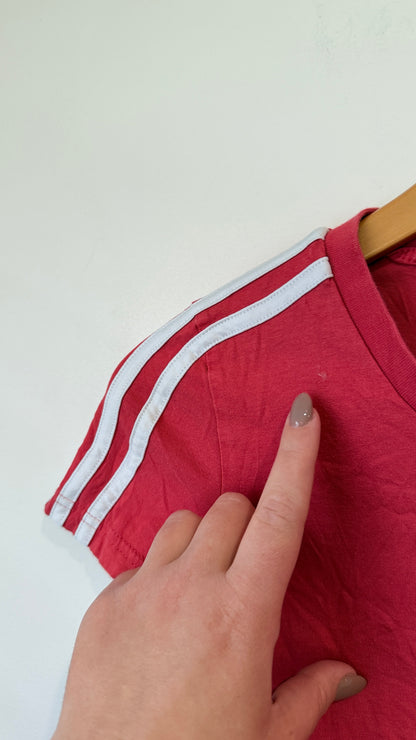 Adidas Red 3 Stripe Slim Tee - Size XS
