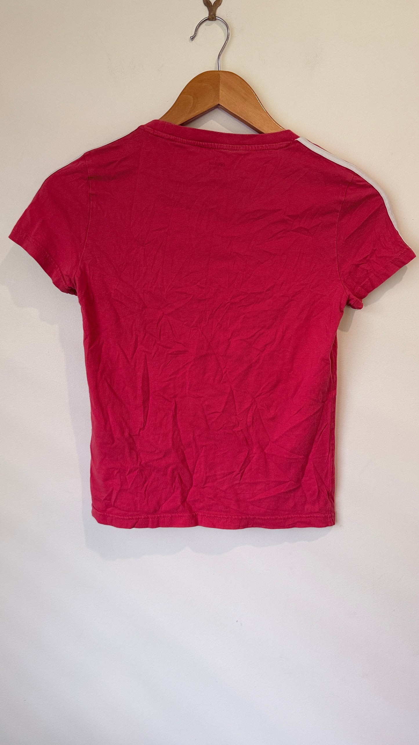 Adidas Red 3 Stripe Slim Tee - Size XS