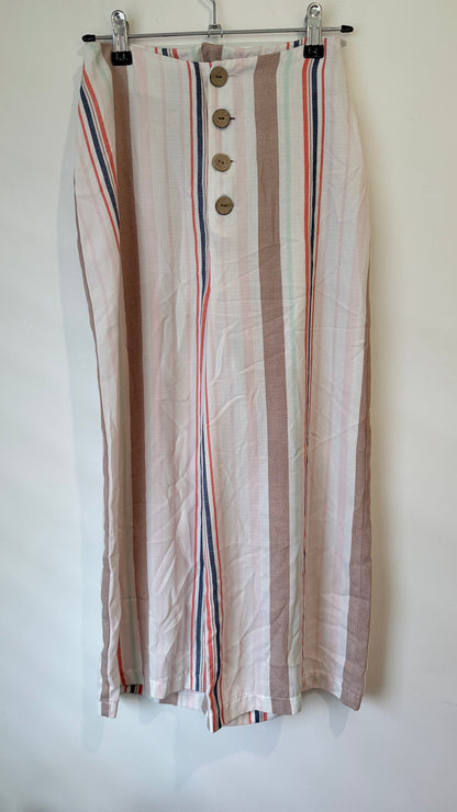 Cream Striped Wide Leg Button Front Pants XXS (60cm waist)