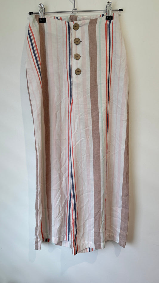 Cream Striped Wide Leg Button Front Pants XXS (60cm waist)