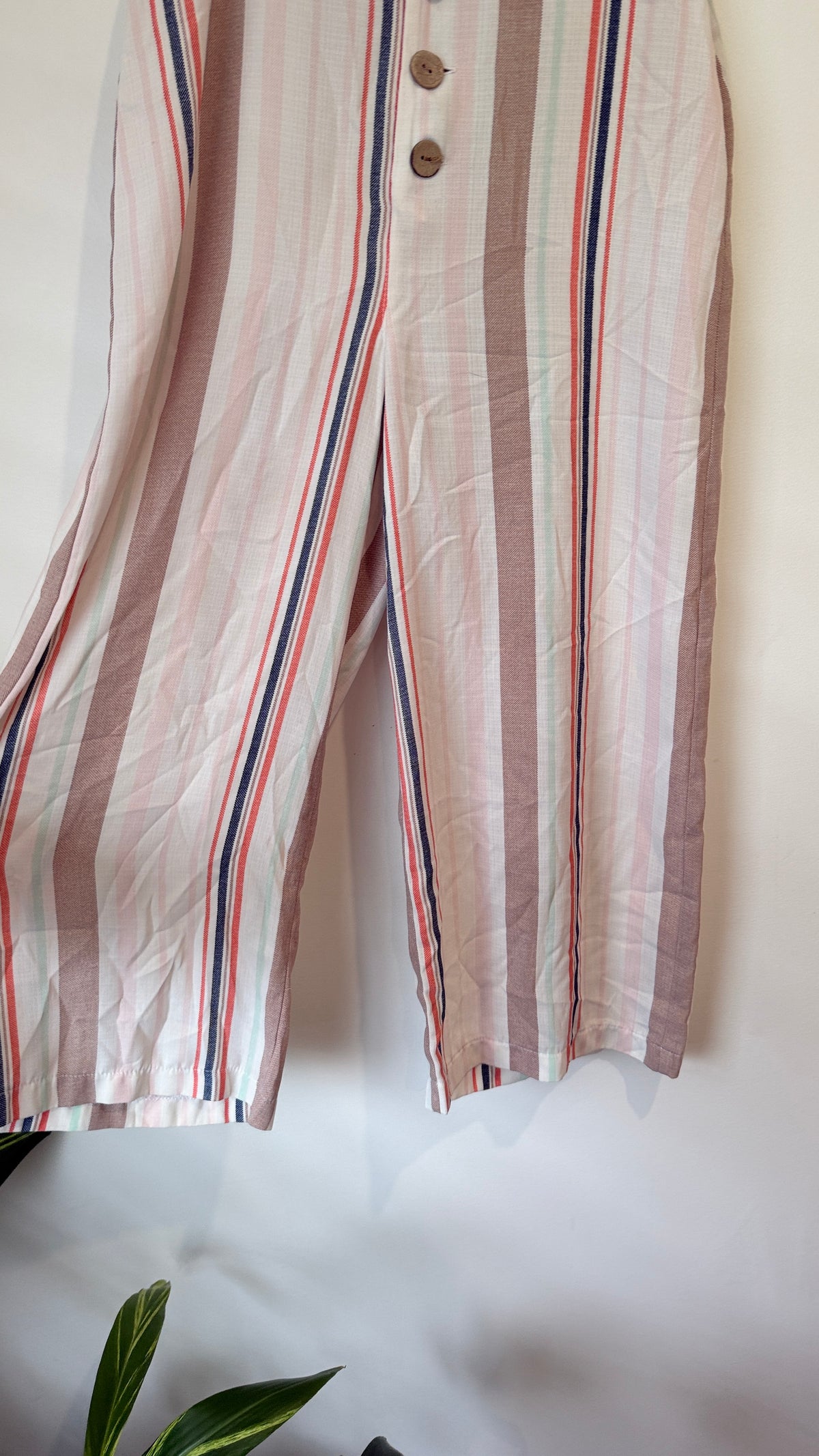 Cream Striped Wide Leg Button Front Pants XXS (60cm waist)