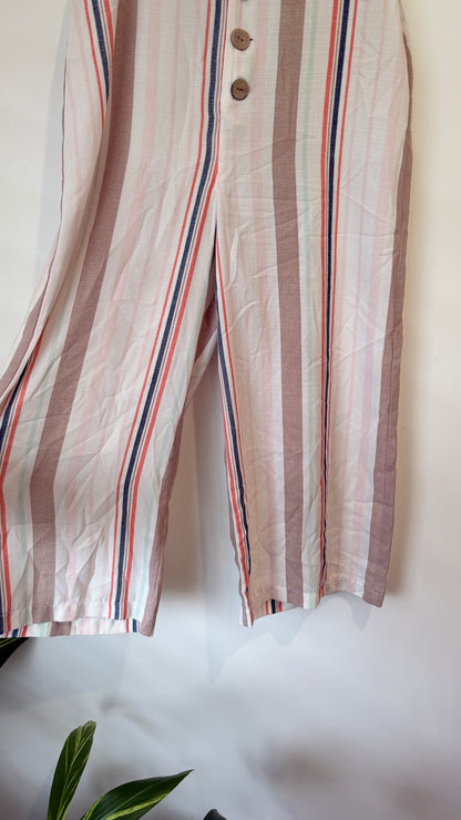 Cream Striped Wide Leg Button Front Pants XXS (60cm waist)