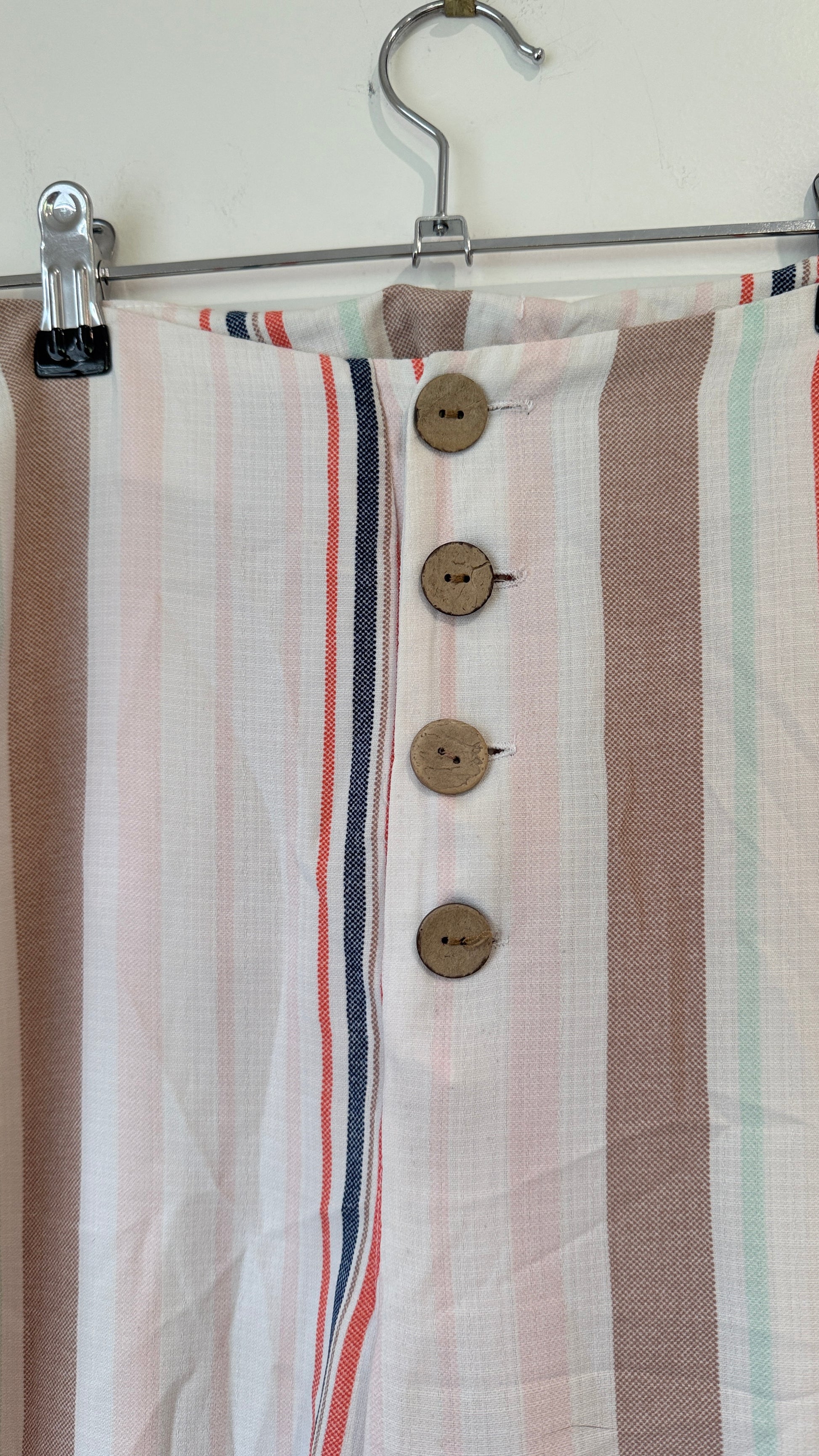 Cream Striped Wide Leg Button Front Pants XXS (60cm waist)