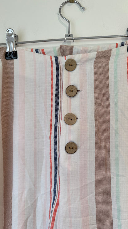 Cream Striped Wide Leg Button Front Pants XXS (60cm waist)