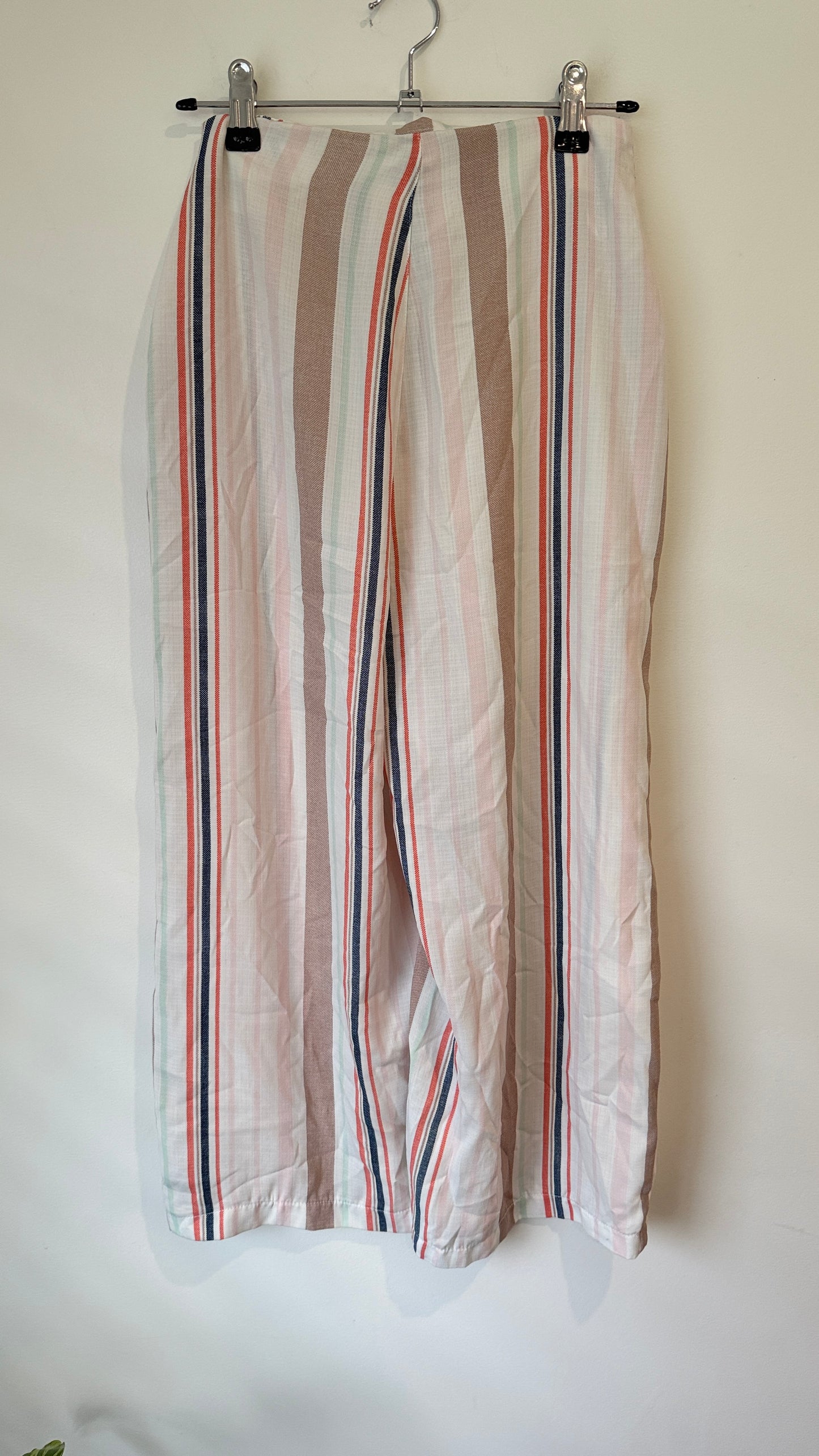 Cream Striped Wide Leg Button Front Pants XXS (60cm waist)