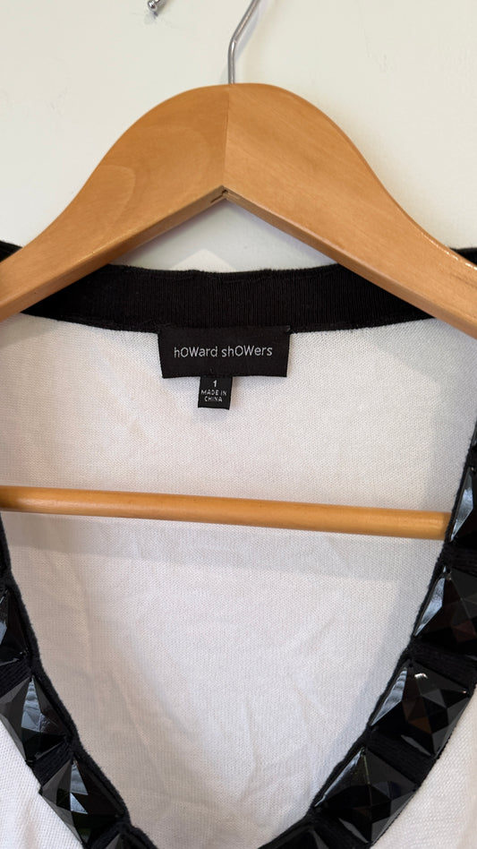 Howard Showers Cream Studded Trim Knit Shrug - Size 1 (8)