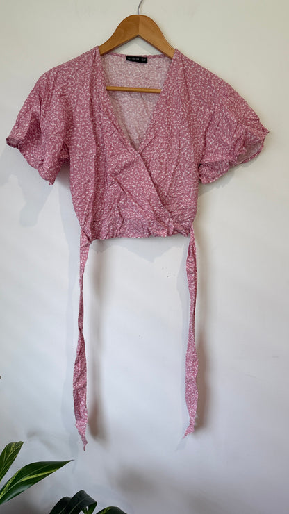 Cotton On Pink Floral Wrap Crop Top - Size XS
