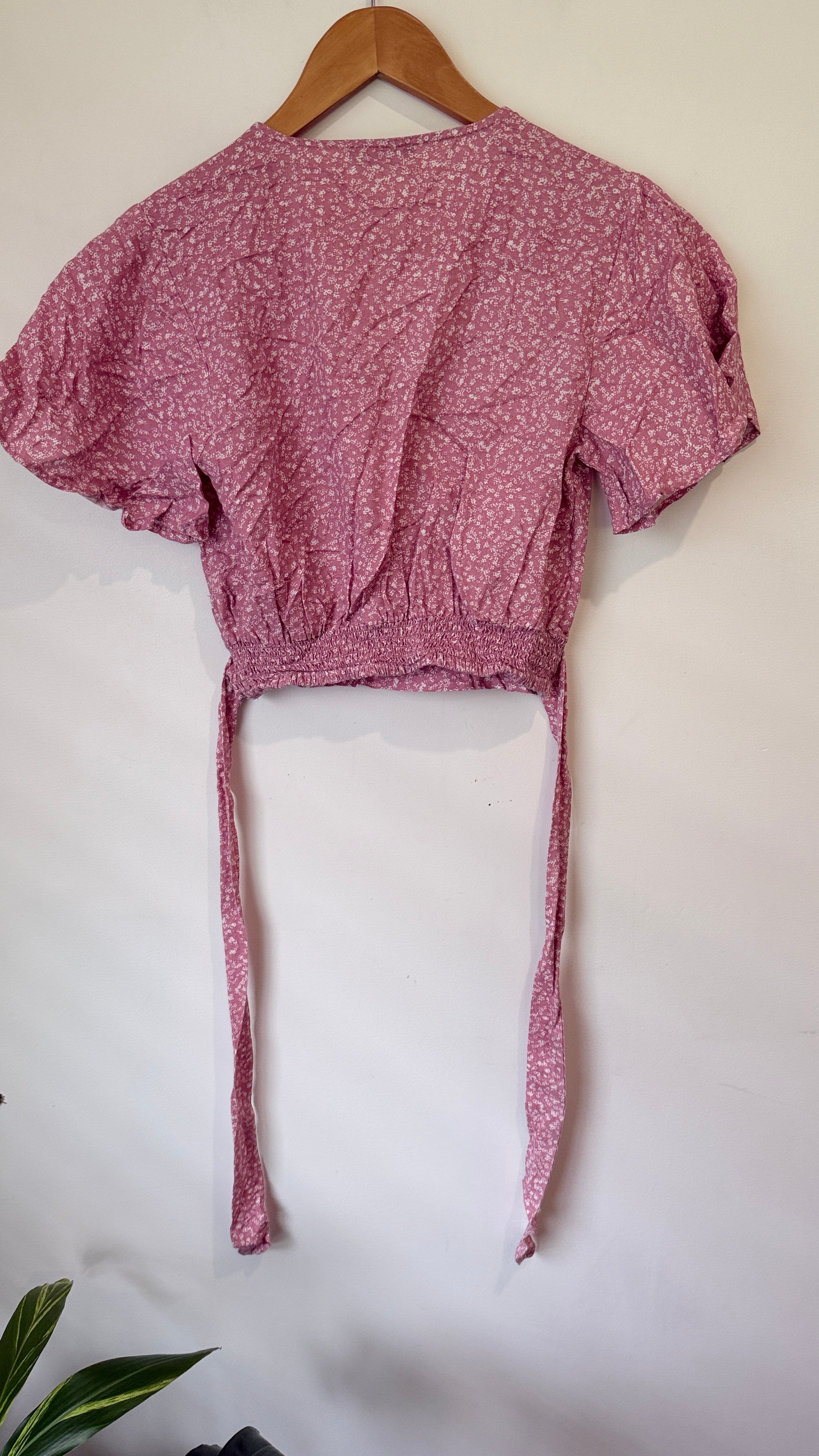 Cotton On Pink Floral Wrap Crop Top - Size XS
