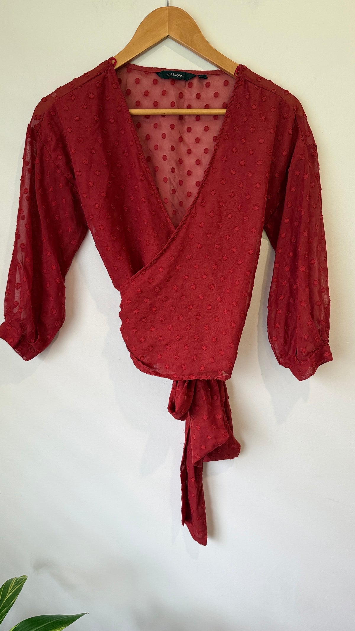 Glassons Red Dobby Spot Wrap Top - Size 6
