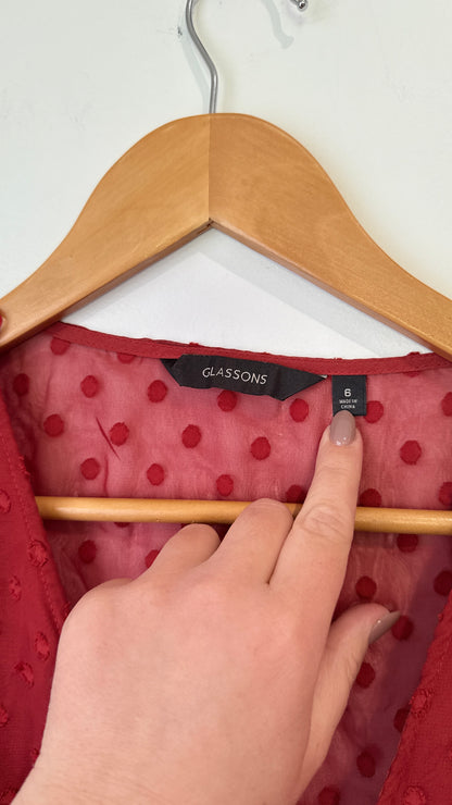 Glassons Red Dobby Spot Wrap Top - Size 6
