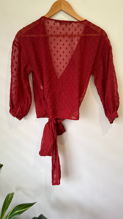 Glassons Red Dobby Spot Wrap Top - Size 6