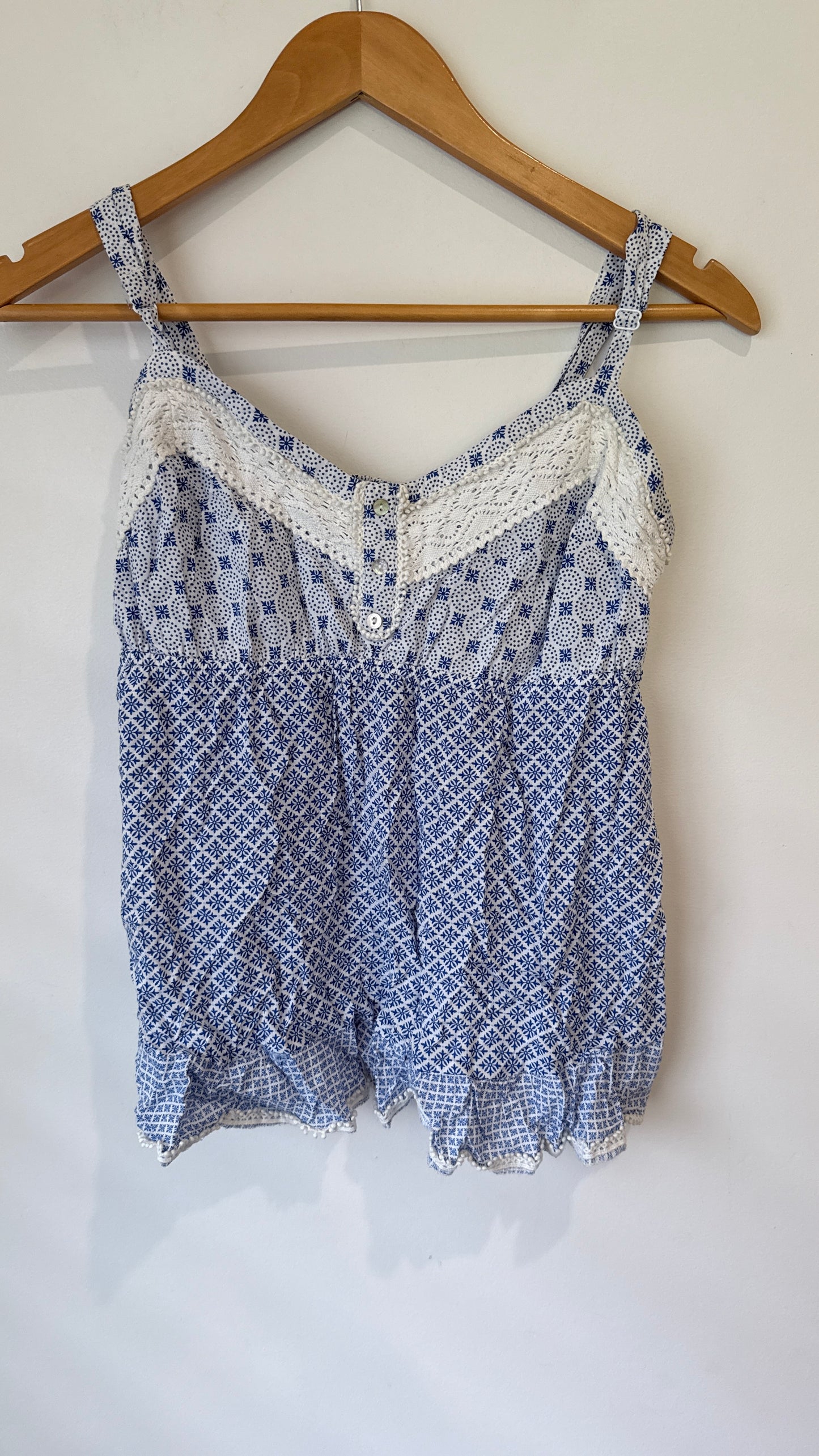 Just Jeans Blue Print Lace Trim Cami - Size 10