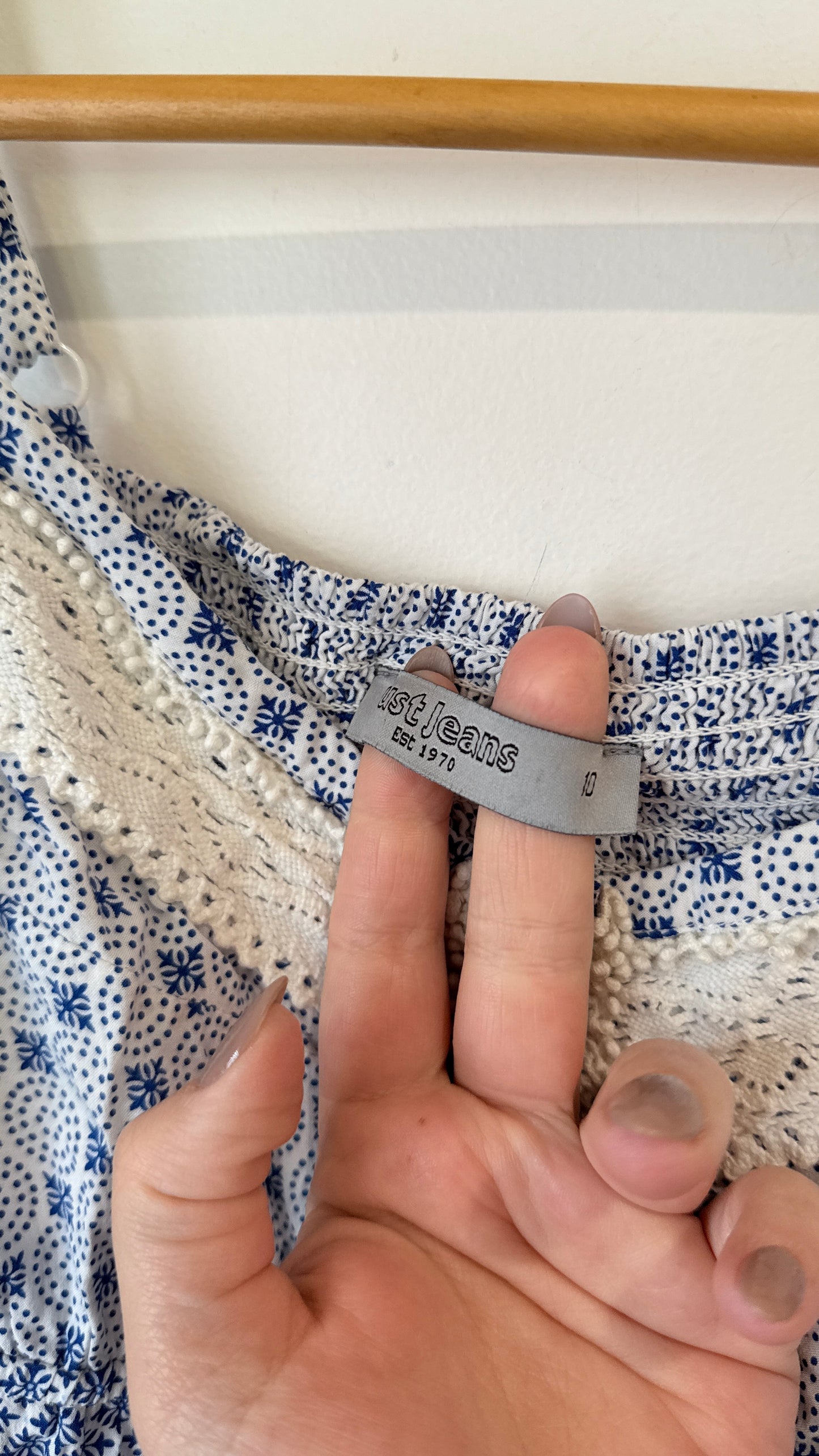 Just Jeans Blue Print Lace Trim Cami - Size 10