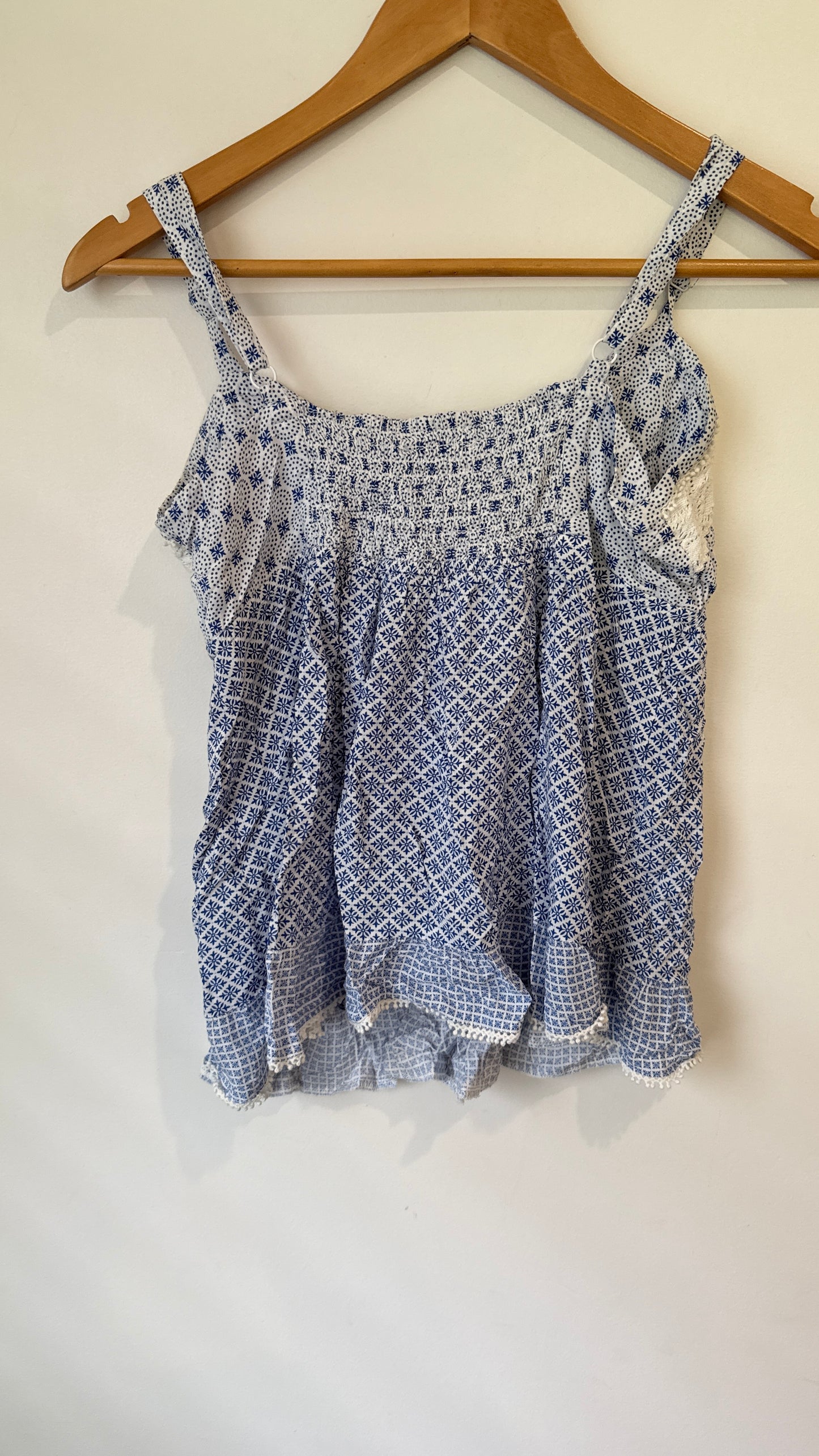 Just Jeans Blue Print Lace Trim Cami - Size 10